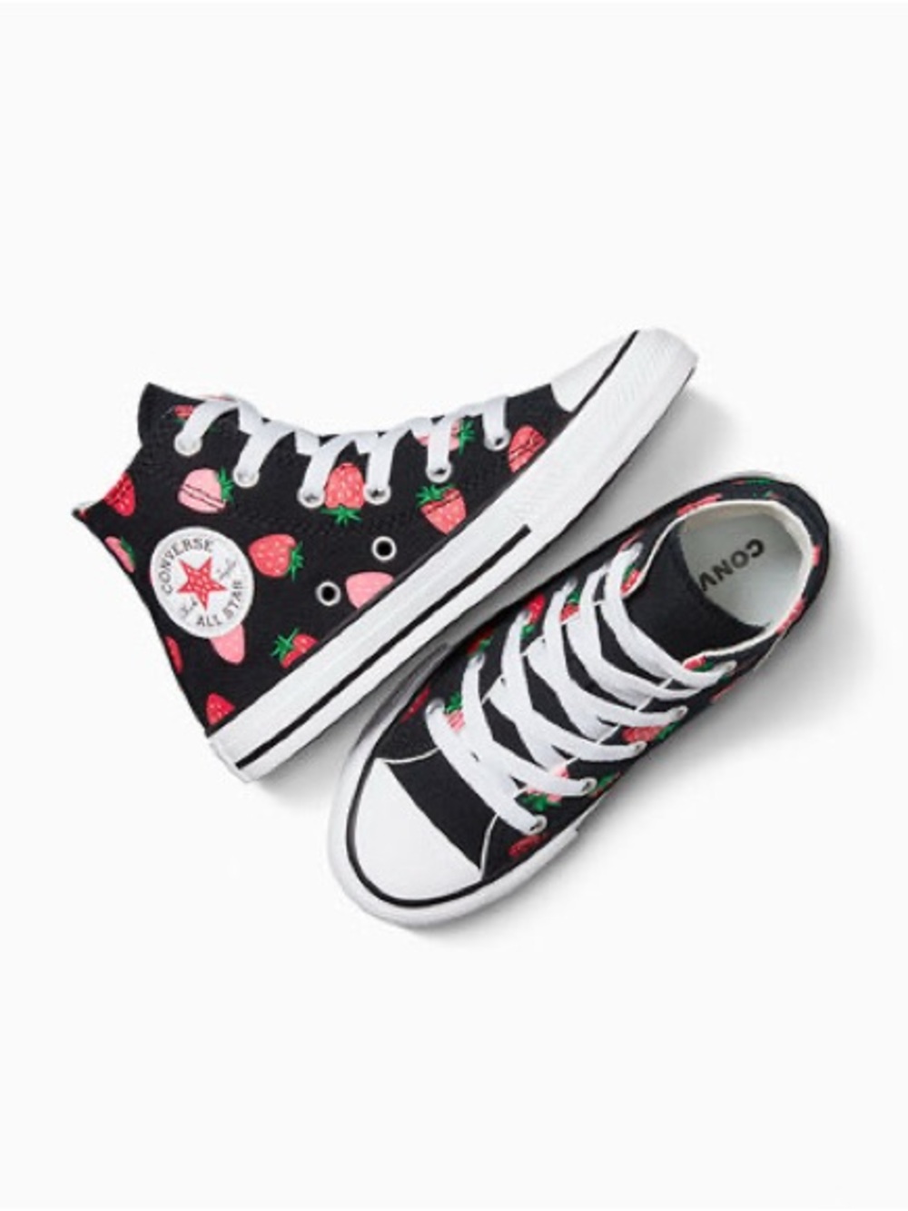 Converse Kids Black High-Top Sneakers with Pink & Red Strawberry Print